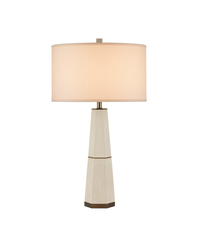 Galuchat Tapered Table Lamp in Ivory Faux Shagreen / Brass
