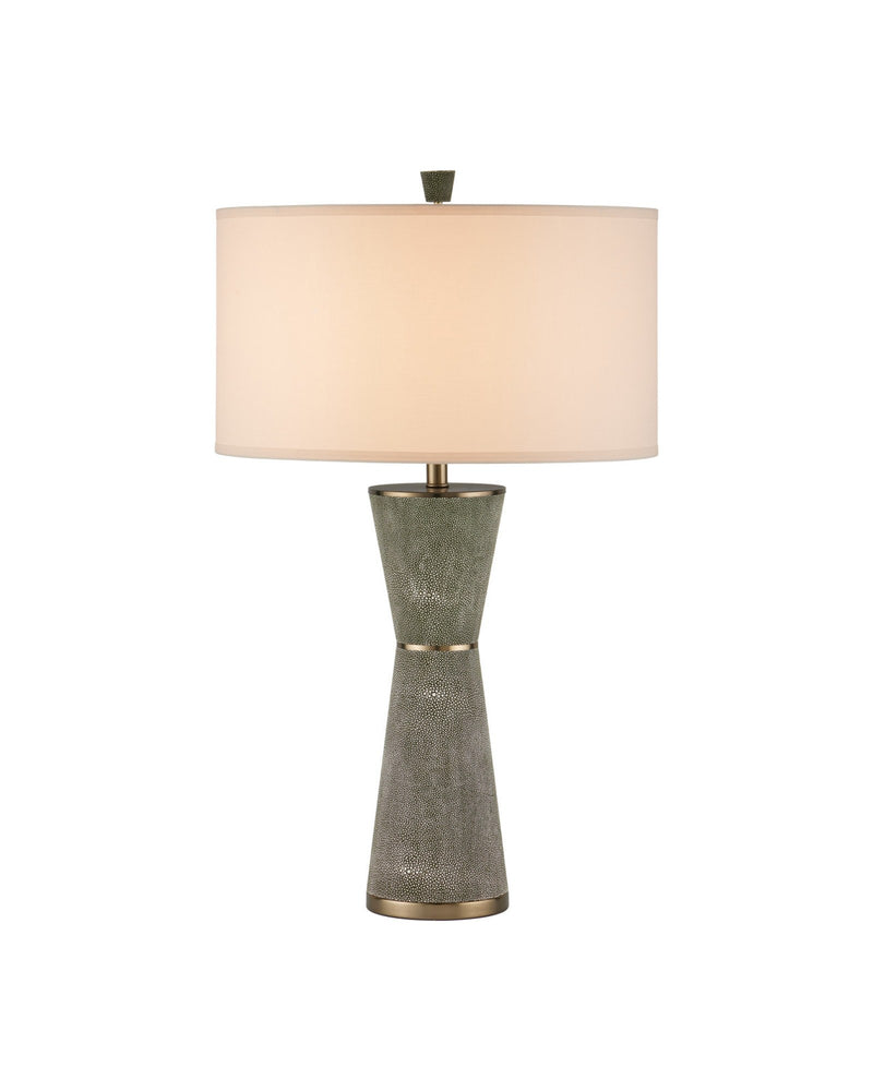 Galuchat Hourglass Table Lamp in Green Faux Shagreen / Brass
