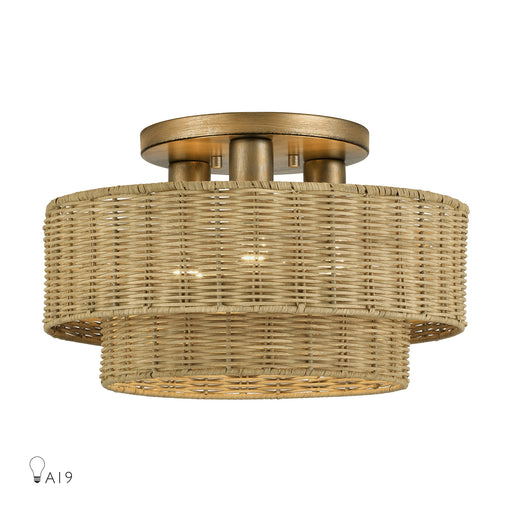 Weavington 3-Light 15" Semi-Flush Mount in Antique Gold Leaf