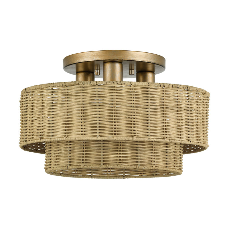 Weavington 3-Light 15" Semi-Flush Mount in Antique Gold Leaf