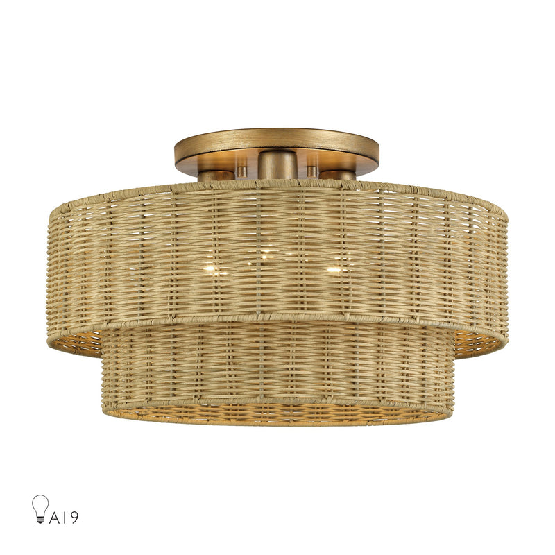 Weavington 3-Light 18" Semi-Flush Mount in Antique Gold Leaf
