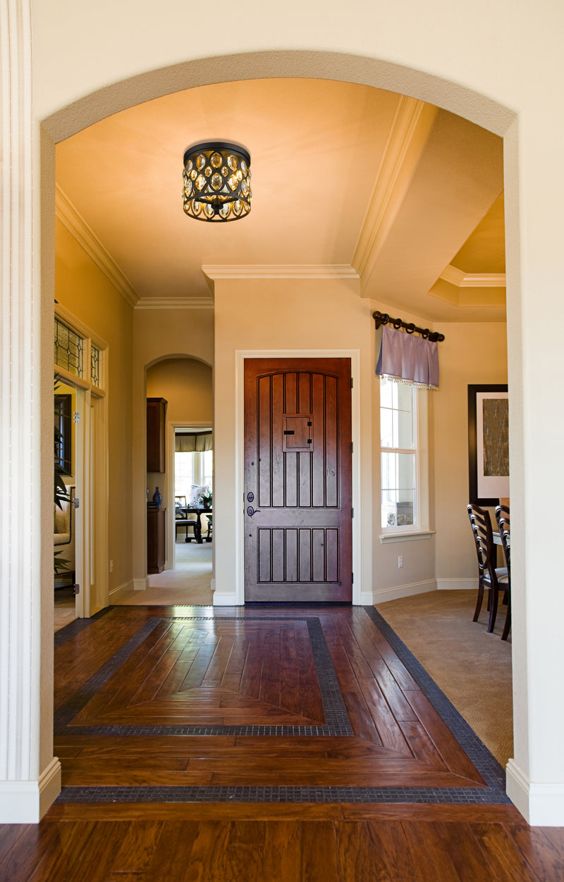 Dealey 3 Light Flush Mount in Matte Black in a room setting