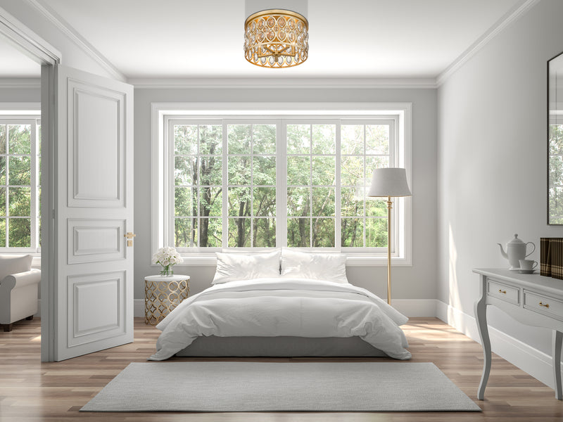 Dealey 5 Light 18" Flush Mount in Heirloom Brass in a room setting