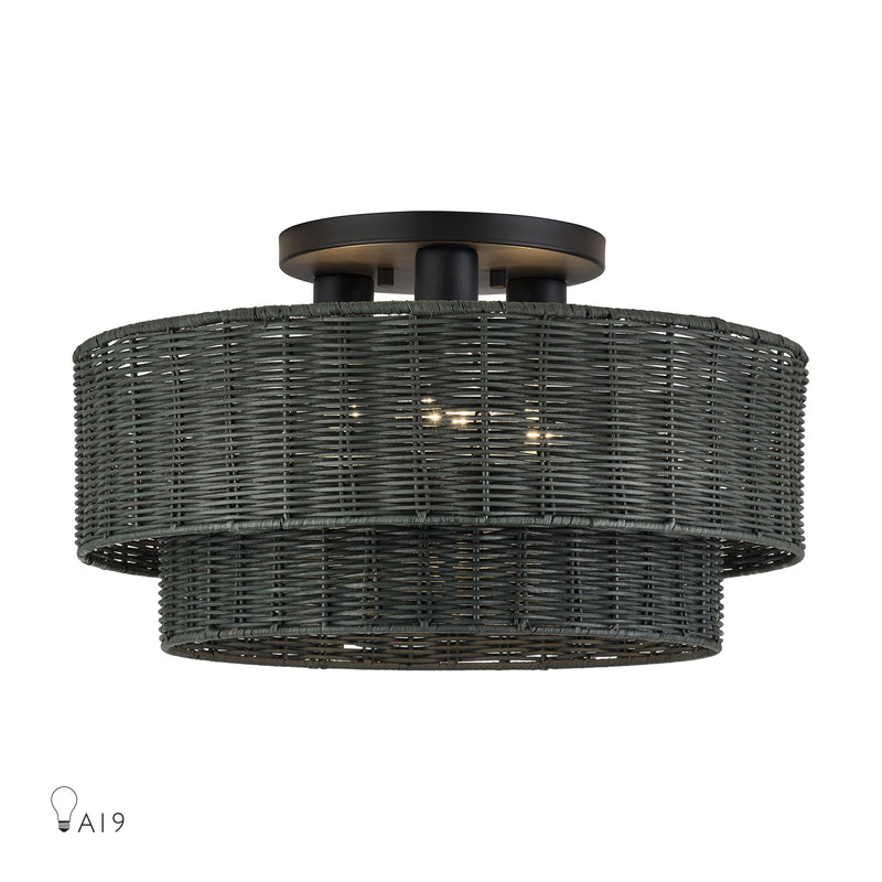 Weavington 3-Light 18" Semi-Flush Mount in Black