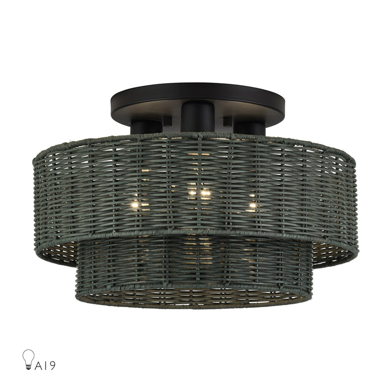 Weavington 3-Light 15" Semi-Flush Mount in Black