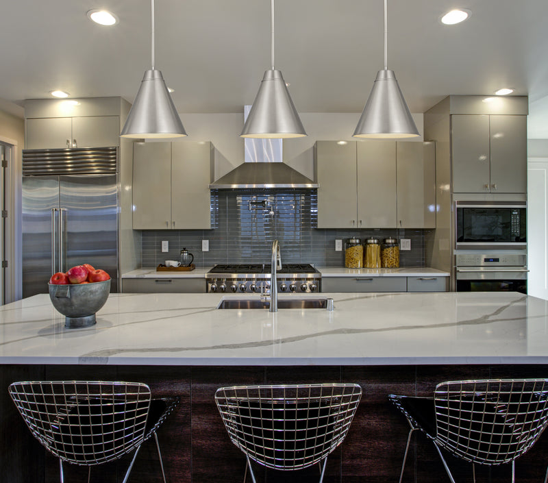 Eaton 1 Light 12" Pendant in Brushed Nickel in a room setting