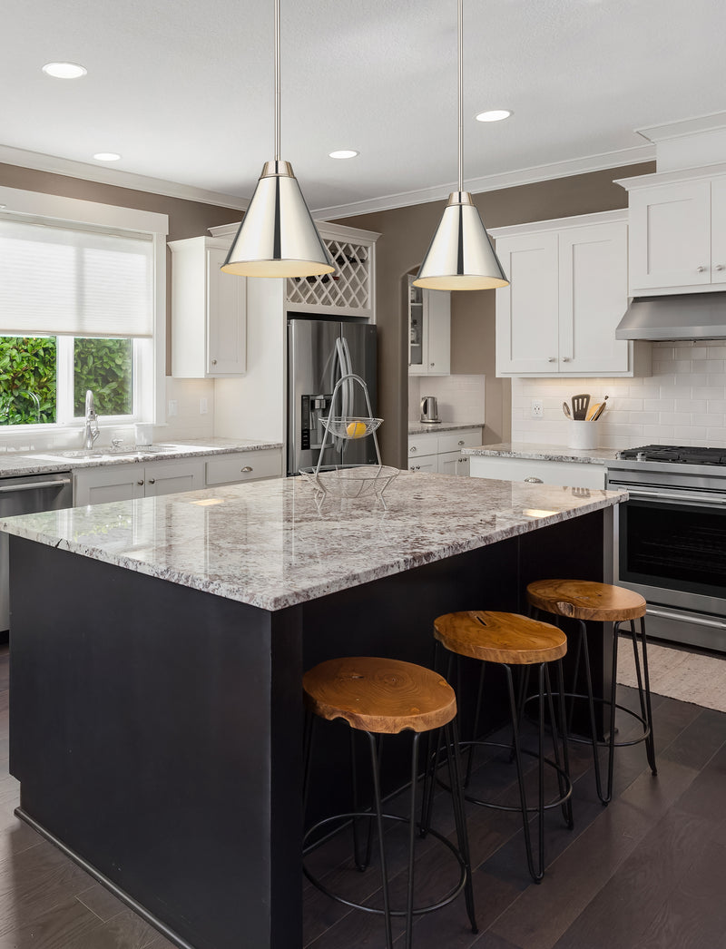 Eaton 1 Light 12" Pendant in Polished Nickel in a room setting
