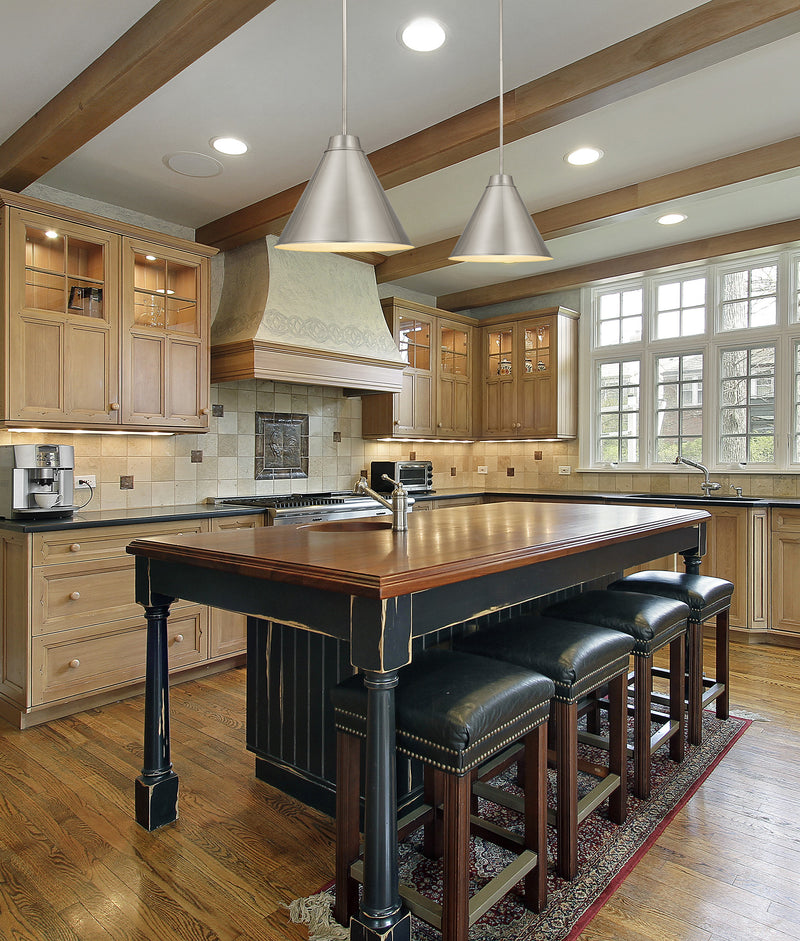 Eaton 1 Light 18" Pendant, 6011 Series in Brushed Nickel in a room setting