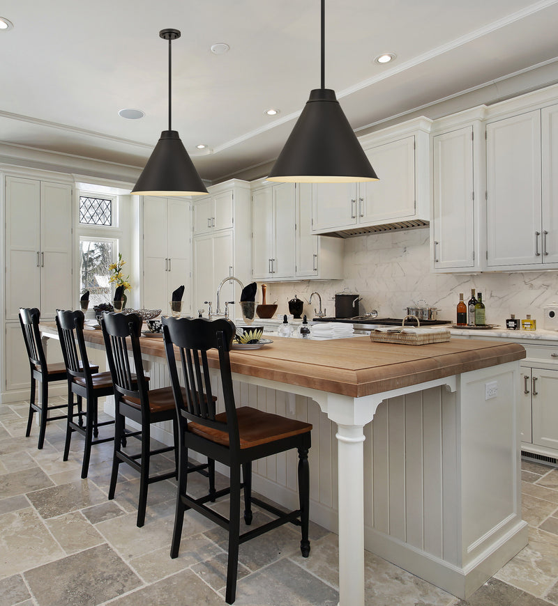 Eaton 1 Light 18" Pendant, 6011 Series in Matte Black in a room setting