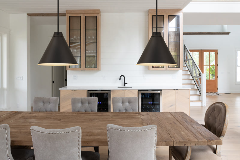 Eaton 1 Light 18" Pendant, 6011 Series in Matte Black in a room setting