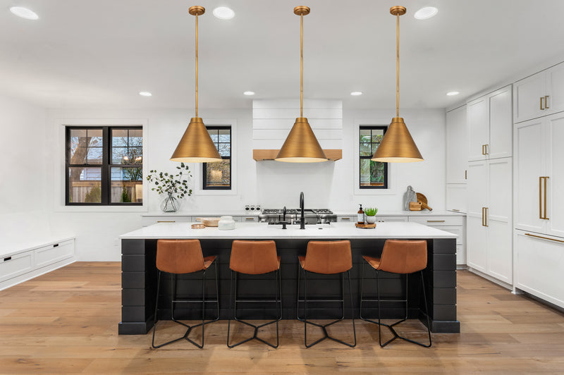 Eaton 1 Light 18" Pendant, 6011 Series in Rubbed Brass in a room setting