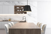 Maddox 1 Light 18" Pendant in Matte Black in a room setting