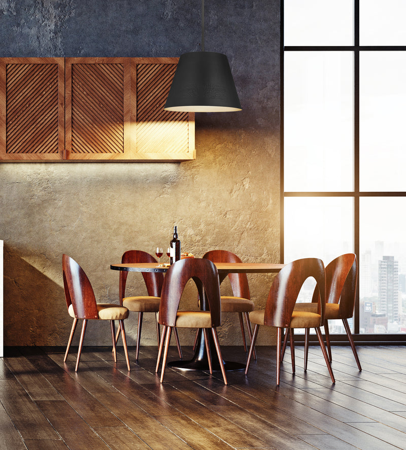 Maddox 1 Light 18" Pendant in Matte Black in a room setting