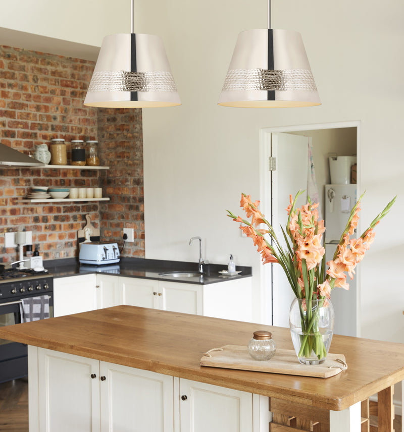 Maddox 1 Light 18" Pendant in Polished Nickel in a room setting