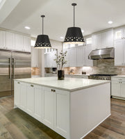 Katie 1 Light 18" Pendant in Matte Black in a room setting