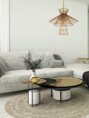 Alito 6 Light 25" Pendant in Rubbed Brass in a room setting