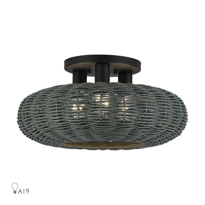 Deluna 18" 3-Light Semi-Flush Mount in Black