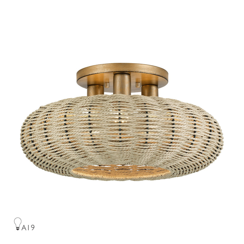 Summervine 3-Light 18" Semi-Flush Mount in Antique Gold Leaf