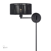 Acordia Swing Arm Wall Lamp with Parisian Night Shade in Black