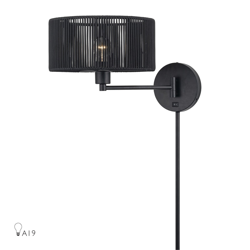 Acordia Swing Arm Wall Lamp with Parisian Night Shade in Black