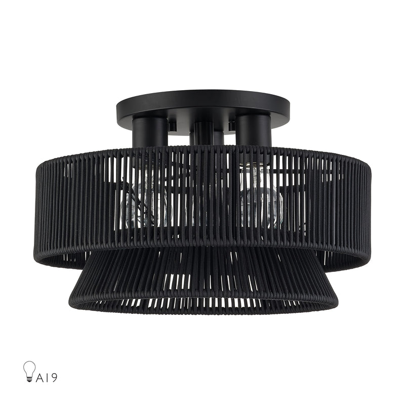 Florell 15" 3-Light Semi-Flush Mount in Black