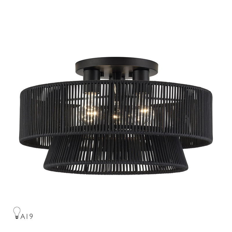 Florell 18" 3-Light Semi-Flush Mount in Black