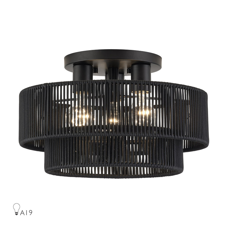 Acordia 3-Light 15" Semi-Flush Mount in Black
