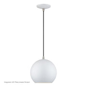 Kuppola LED Globe Pendant in White with Brushed Nickel Accents