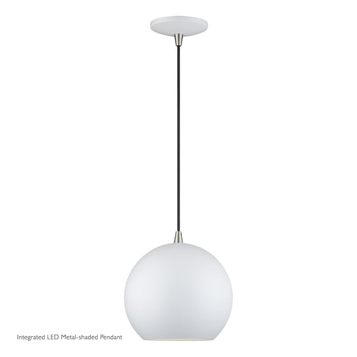 Kuppola LED Globe Pendant in White with Brushed Nickel Accents