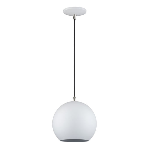 Kuppola LED Globe Pendant in White with Brushed Nickel Accents