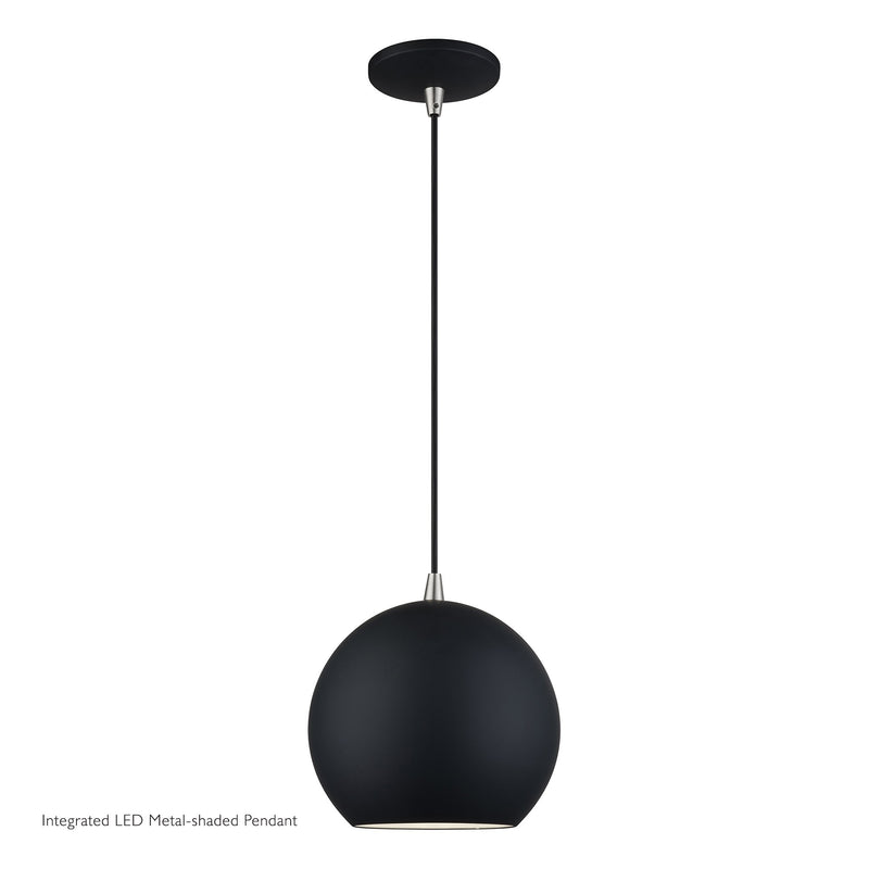 Kuppola LED Globe Pendant in Black with Brushed Nickel Accents