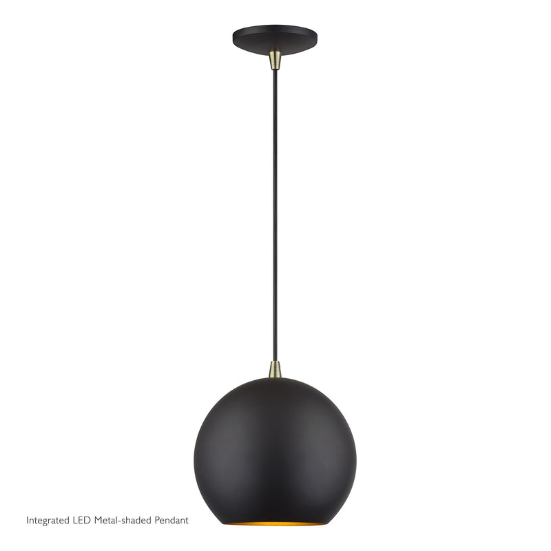 Kuppola LED Globe Pendant in Bronze with Antique Brass Accents