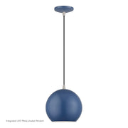 Kuppola LED Globe Pendant in Ocean Blue with Brushed Nickel Accents