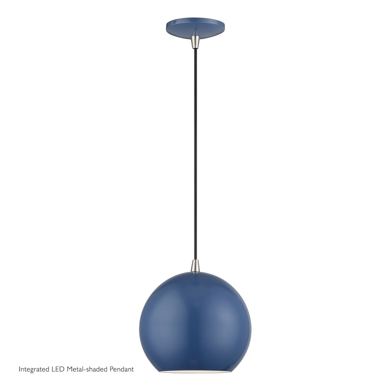 Kuppola LED Globe Pendant in Ocean Blue with Brushed Nickel Accents