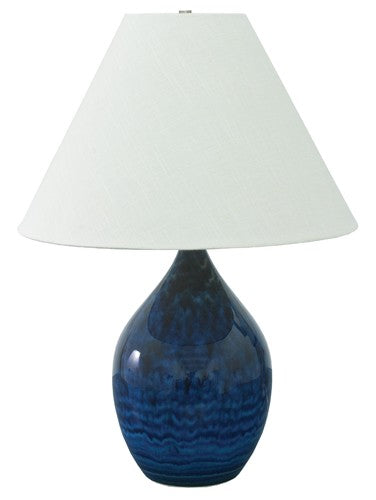 Scatchard 28 Inch Stoneware Table Lamp in Midnight Blue with Cream Linen Hardback