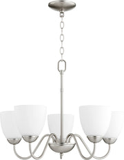 5 Light Glass Shade Chandelier in Satin Nickel