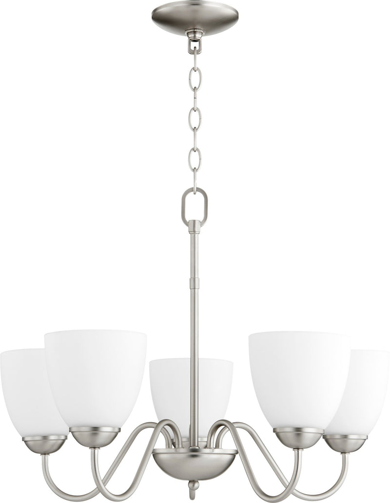 5 Light Glass Shade Chandelier in Satin Nickel