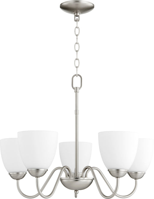 5 Light Glass Shade Chandelier in Satin Nickel
