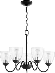5 Light Glass Shade Chandelier in Textured Black