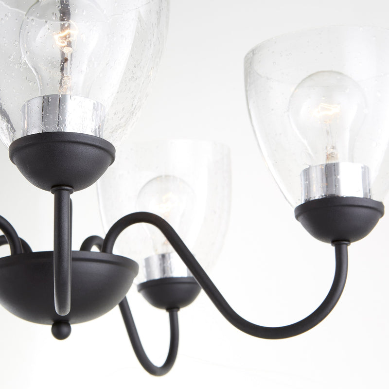 5 Light Glass Shade Chandelier in Textured Black