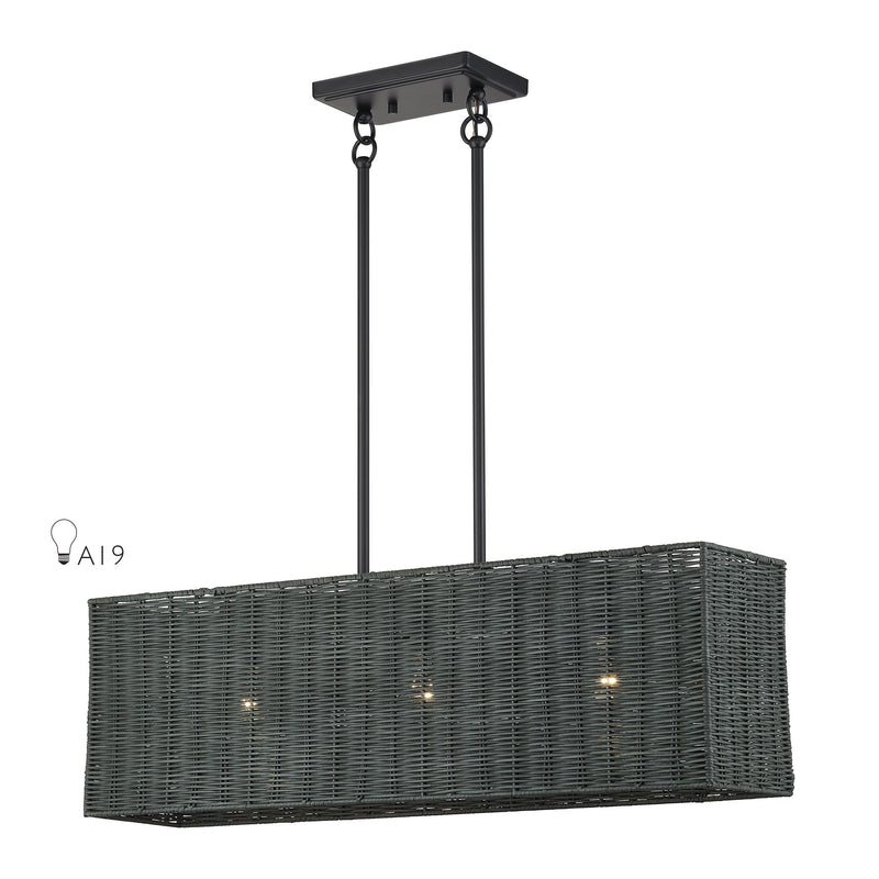 Weavington 3-Light Rectangular Linear Chandelier in Black