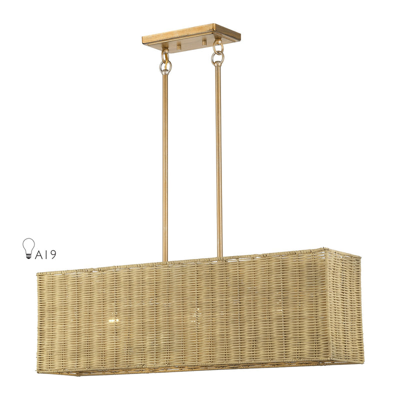 Weavington 3-Light Rectangular Linear Chandelier in Antique Gold Leaf