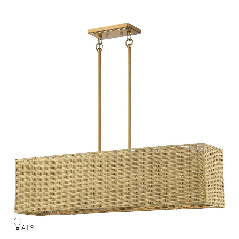 Weavington 4-Light Rectangular Linear Chandelier in Antique Gold Leaf