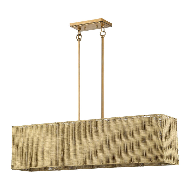 Weavington 4-Light Rectangular Linear Chandelier in Antique Gold Leaf