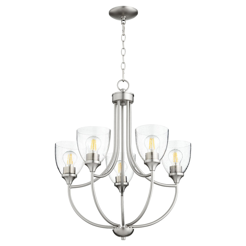 Enclave 5 Light Seeded Glass Chandelier in Satin Nickel