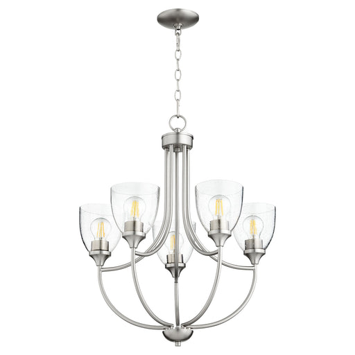 Enclave 5 Light Seeded Glass Chandelier in Satin Nickel