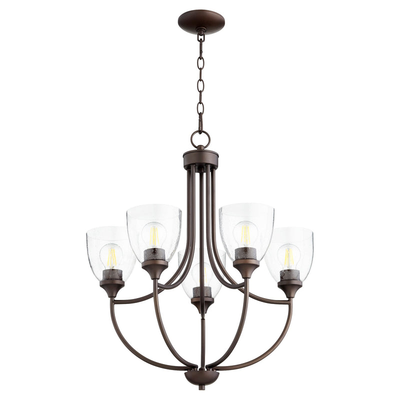 Enclave 5 Light Seeded Glass Chandelier in Oiled Bronze