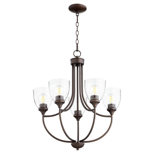 Enclave 5 Light Seeded Glass Chandelier in Oiled Bronze