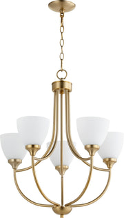 Enclave 5 Light Seeded Glass Chandelier in Aged Brass