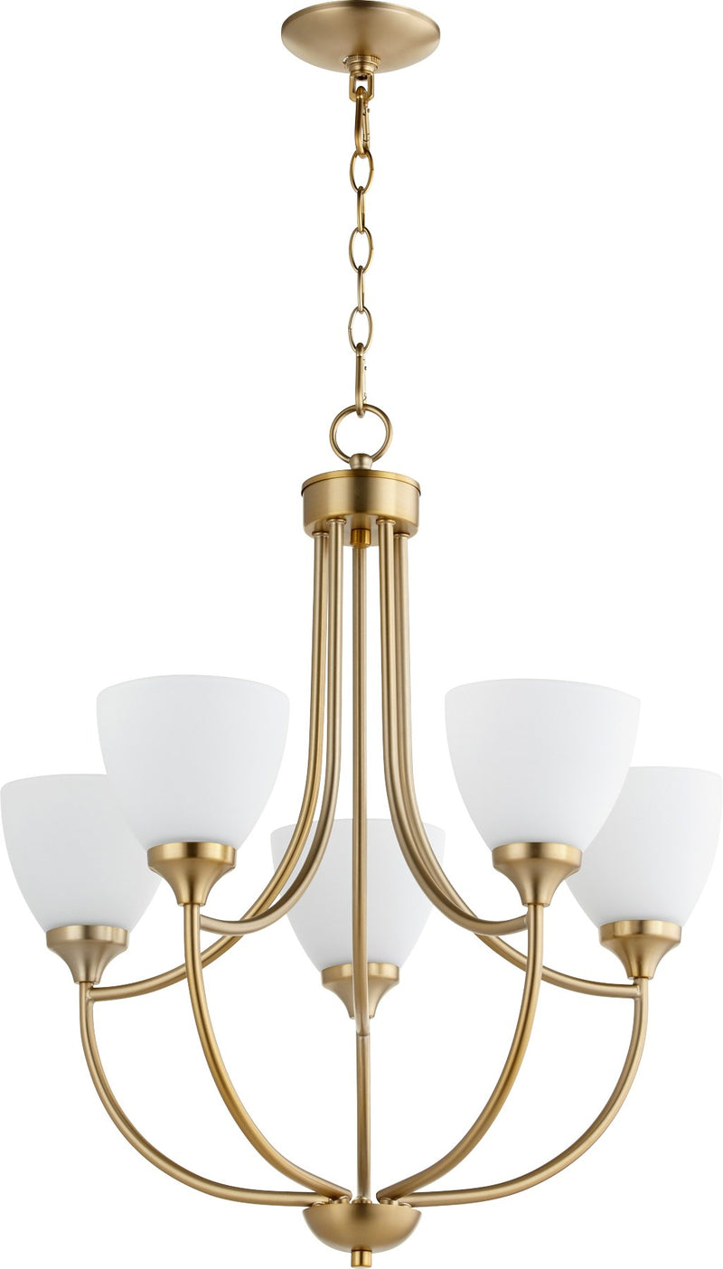 Enclave 5 Light Seeded Glass Chandelier in Aged Brass